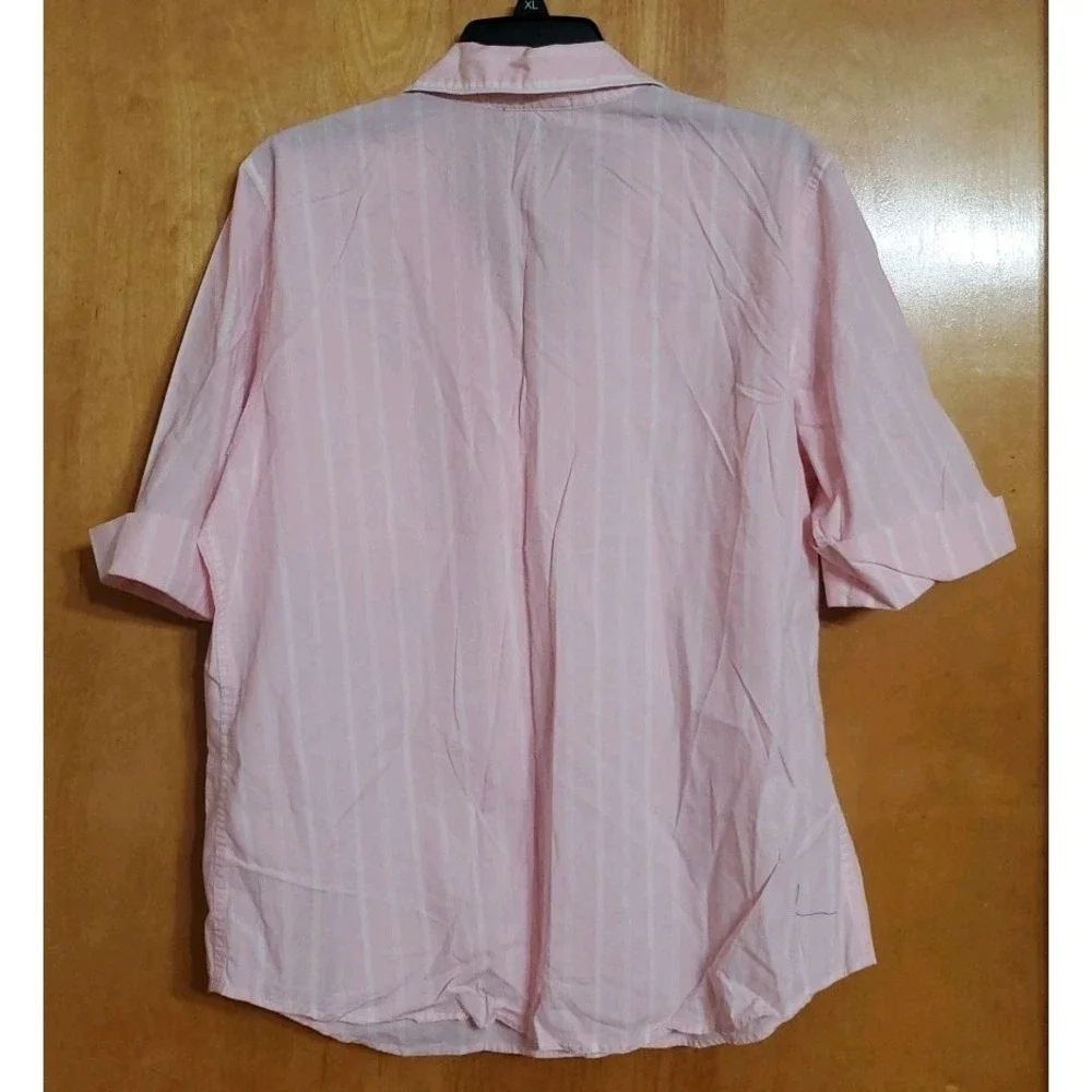 Ralph Lauren Pajama Shirt Womens XL Pink White Striped Lightweight Cotton Logo‎